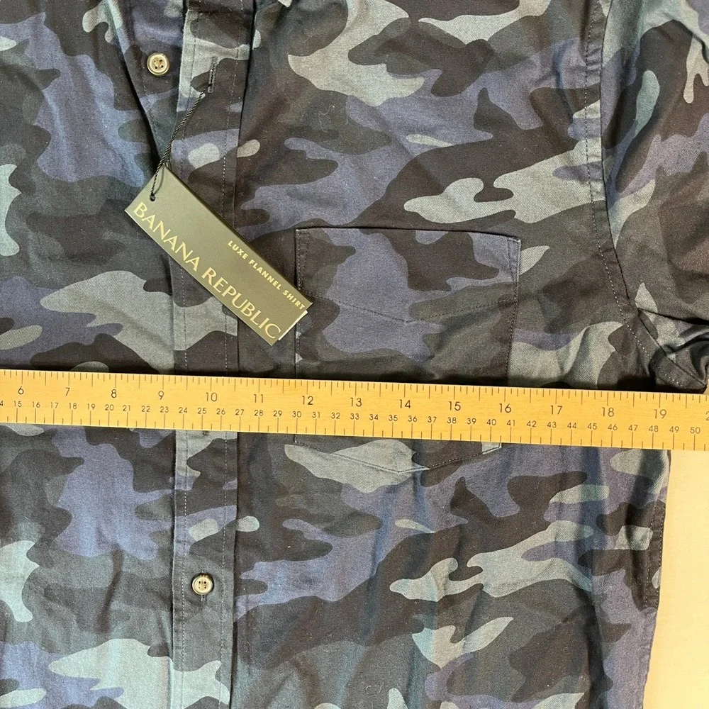 Banana Republic Flannel Shirt Mens M Blue Camo NEW Untucked Slim Fit Luxe Button